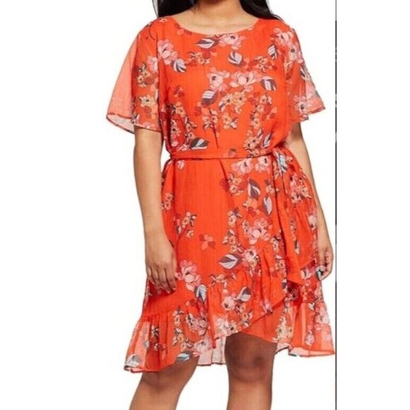 A New Day Dress XL Orange Floral Tiered Boho Western Retro Feminine Preppy 80s - Picture 1 of 13